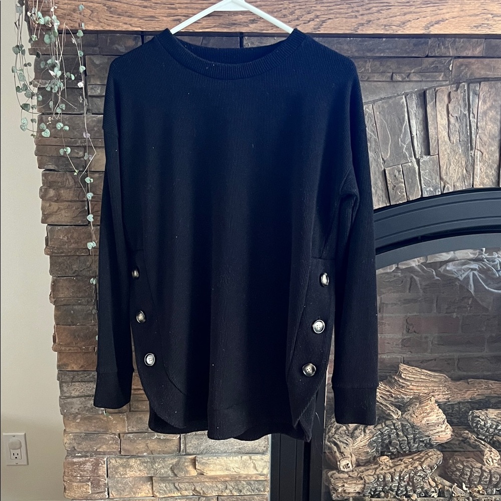 Black Sweater with Button Accents